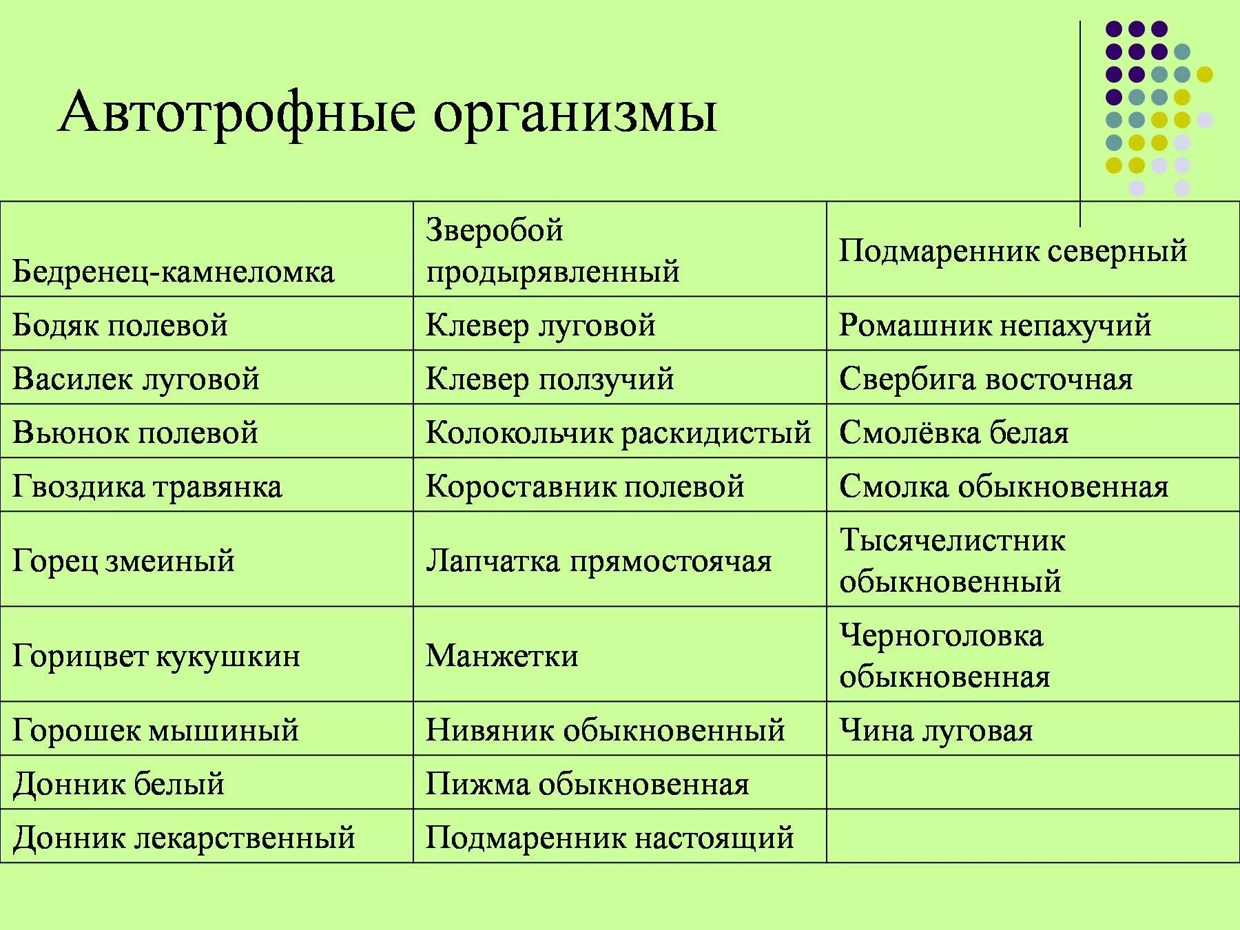 Авто рофные организмыы. Пфтотрофные опгантщсы. Автотрофные организмы. Таблица Клевер Луговой и ползучий.