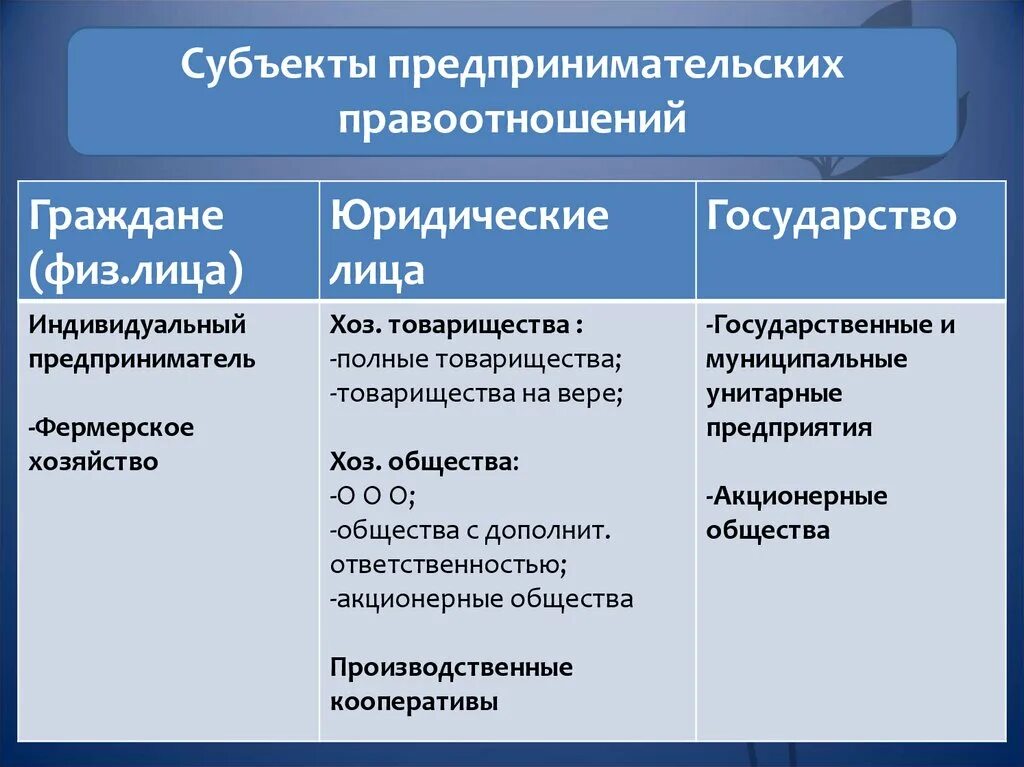 Предпринимательские отношения рф. Субъекты предпринимательских правоотношений. Мубъекты предпринематеоьсеой деят. Субъекты предпринимательской деятельности. Правовые субъекты предпринимательской деятельности.