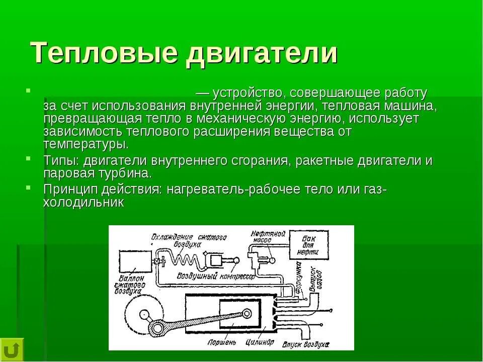 Устройство применение. Тепловые двигатели физика. Тепловой двигатель это в физике. Виды и принципы работы тепловых двигателей. Устройство тепловых двигателей физика.