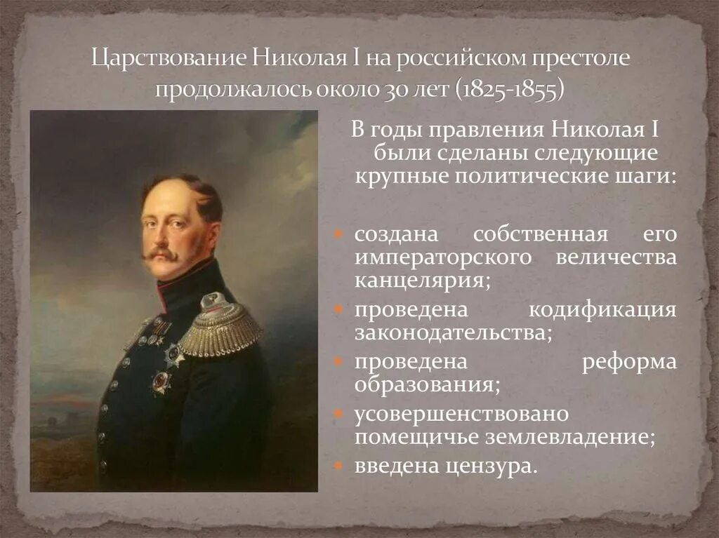 Правление Николая i (1825-1855). 1825 - 1855 - Царствование Николая i.. Период правления Николая 1. Правление николая i характеризуется