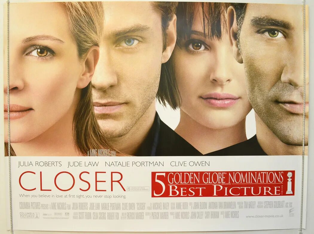 Близость / closer (2004). Близость Постер. Клайв Оуэн и Натали Портман. Closer