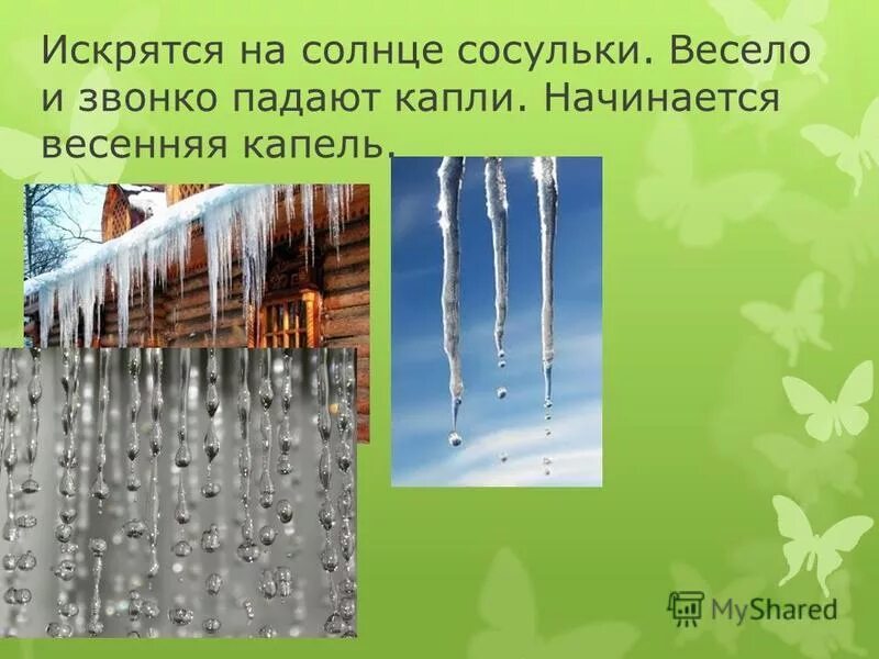 Родник весело зазвенел впр 7. Весенняя капель сосульки. Сосульки на солнце. Капель для презентации. Приметы весны сосульки.