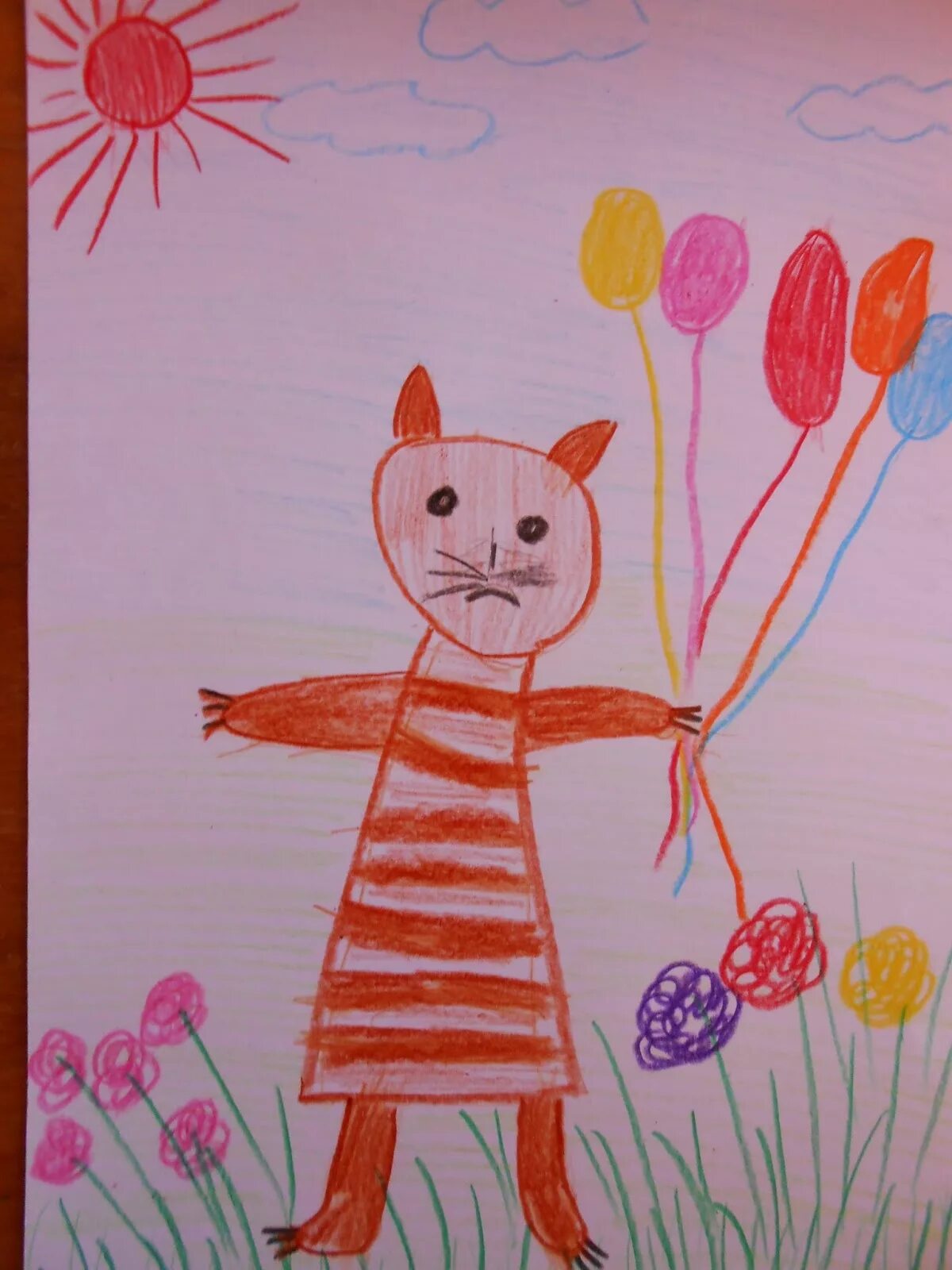 Рисование кошка с воздушными шариками. Сюжетное рисование детей. Кошка с воздушными шариками рисование в средней группе. Рисование кошка в средней группе.