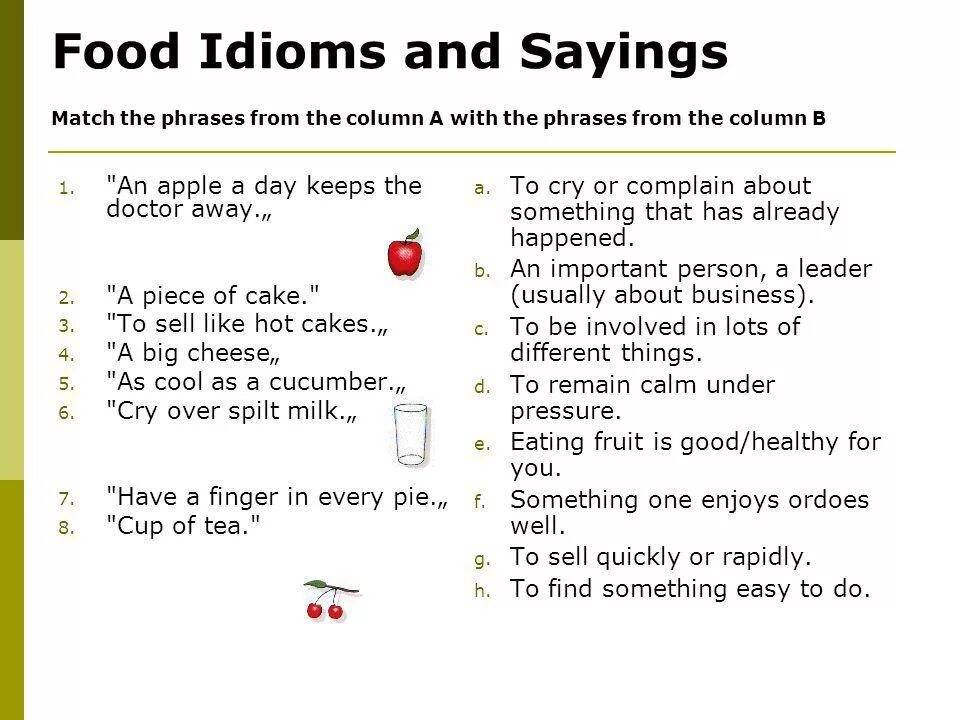 Match the idioms to the definitions. Food idioms and sayings. food idioms презентация. idioms and sayings about food. идиомы food.