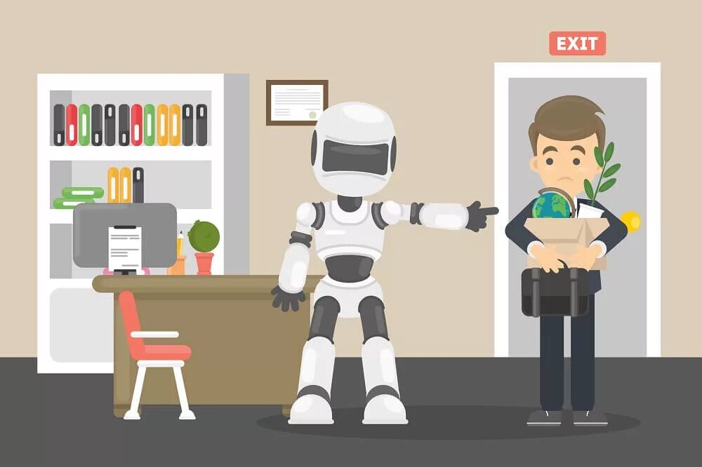 Как работает человек и робот. Роботы вытесняют людей. робот векторная иллюстр. робот векторная картина. роботы вместо людей.