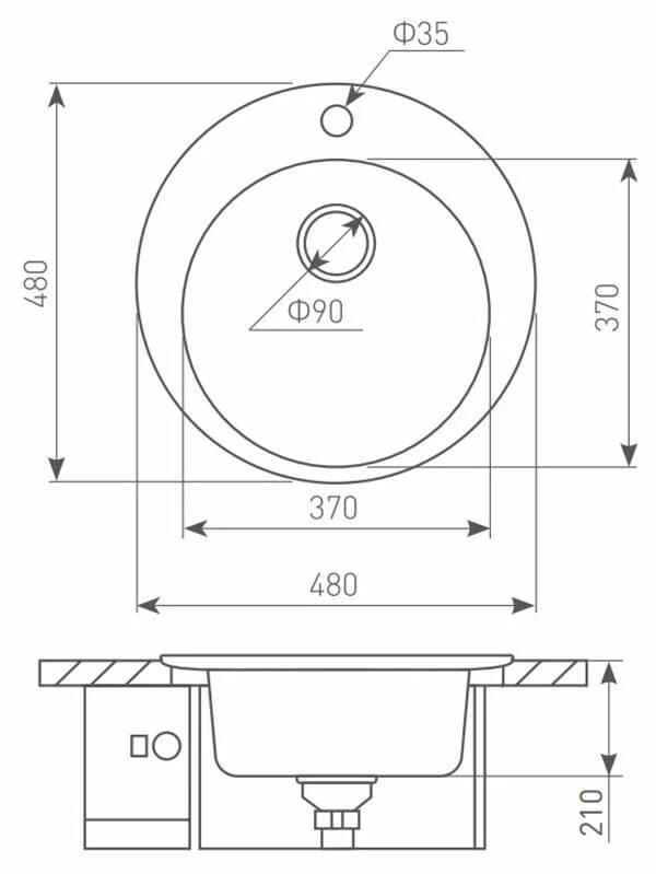 Мойка, нержавеющая cталь, полированная, d510, basic, iddis, bas51p0i77. Размер круглой мойки. Установочные размеры керамической мойки. Диаметр раковины на кухню круглая. Размеры моек для кухни из искусственного камня круглая.
