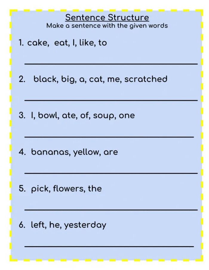 Sentence structure. Sentence structure worksheet. sentence structure in english exercises. simple sentence structure worksheet. english sentence structure exercises.