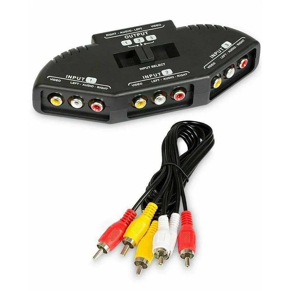 Переключатель rca. Av коммутатор 3rca. сплиттер av audio rca. разветвитель для av кабеля 3rca. разветвитель rca 1x3.