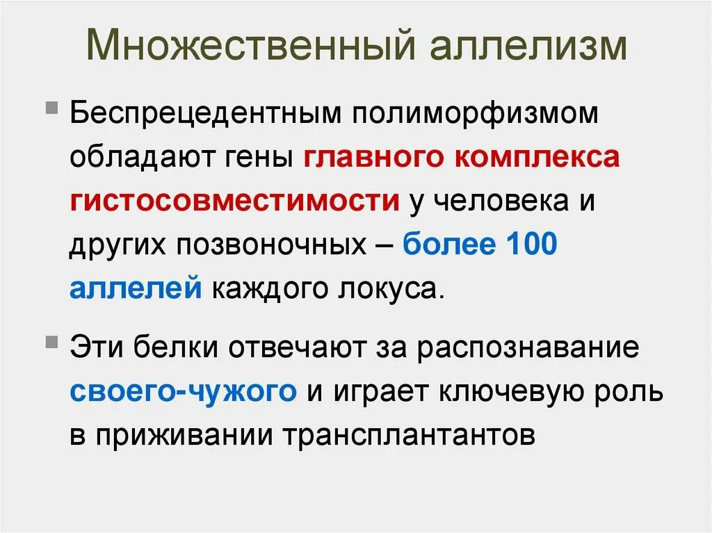 Различные аллельные гены. Аллельные гены. Множественный аллелизм. Гены главного комплекса гистосовместимости. Взаимодействие аллельных генов множественный аллелизм. Понятие о множественном аллелизме.