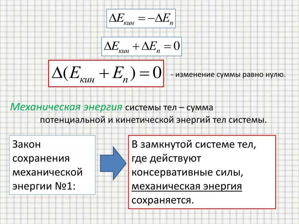 Полная механическая энергия тела равна. Сумма кинетической и потенциальной энергии. Изменение потенциальной энергии формула. Изменение кинетической и потенциальной энергии. Изменение потенциальной энергии равно.