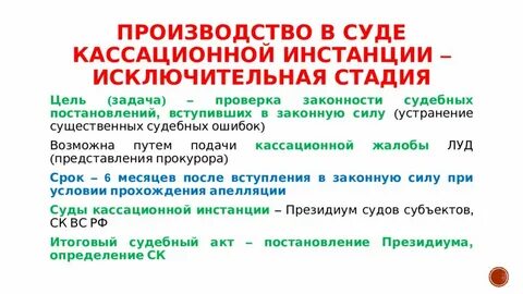 Производство кассационной инстанции в уголовном процессе