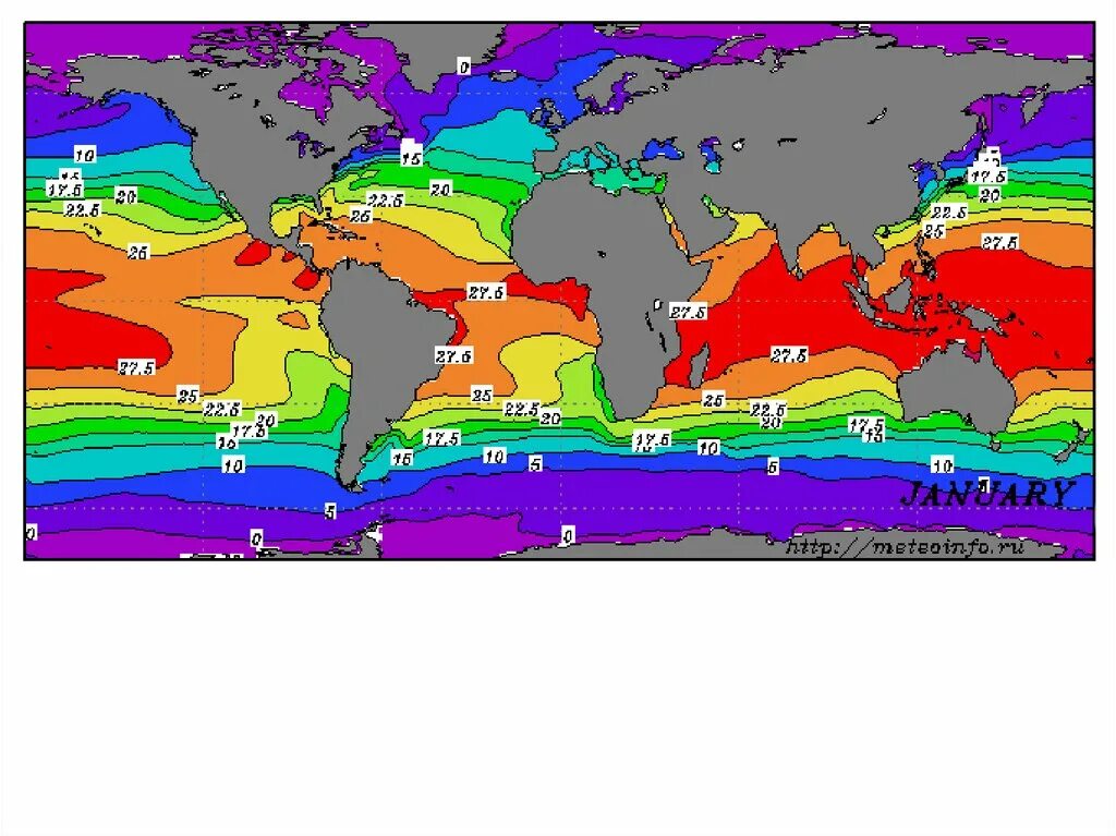 Карта температуры поверхностных вод мирового океана. Карта температуры поверхности вод мирового океана. Температура поверхностных вод мирового океана. Среднегодовая температура поверхностных вод мирового океана. Температура на поверхности океанов