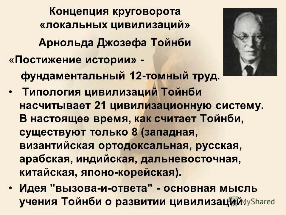 Современная концепция истории. Теория локальных цивилизаций Тойнби.