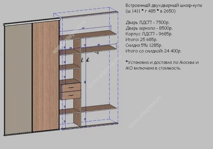 Шкаф купе 2650 ширина. Проект встроенного шкафа купе в прихожую. Наполнение двухдверного шкафа купе. Проект шкафа купе в прихожую двухдверный.