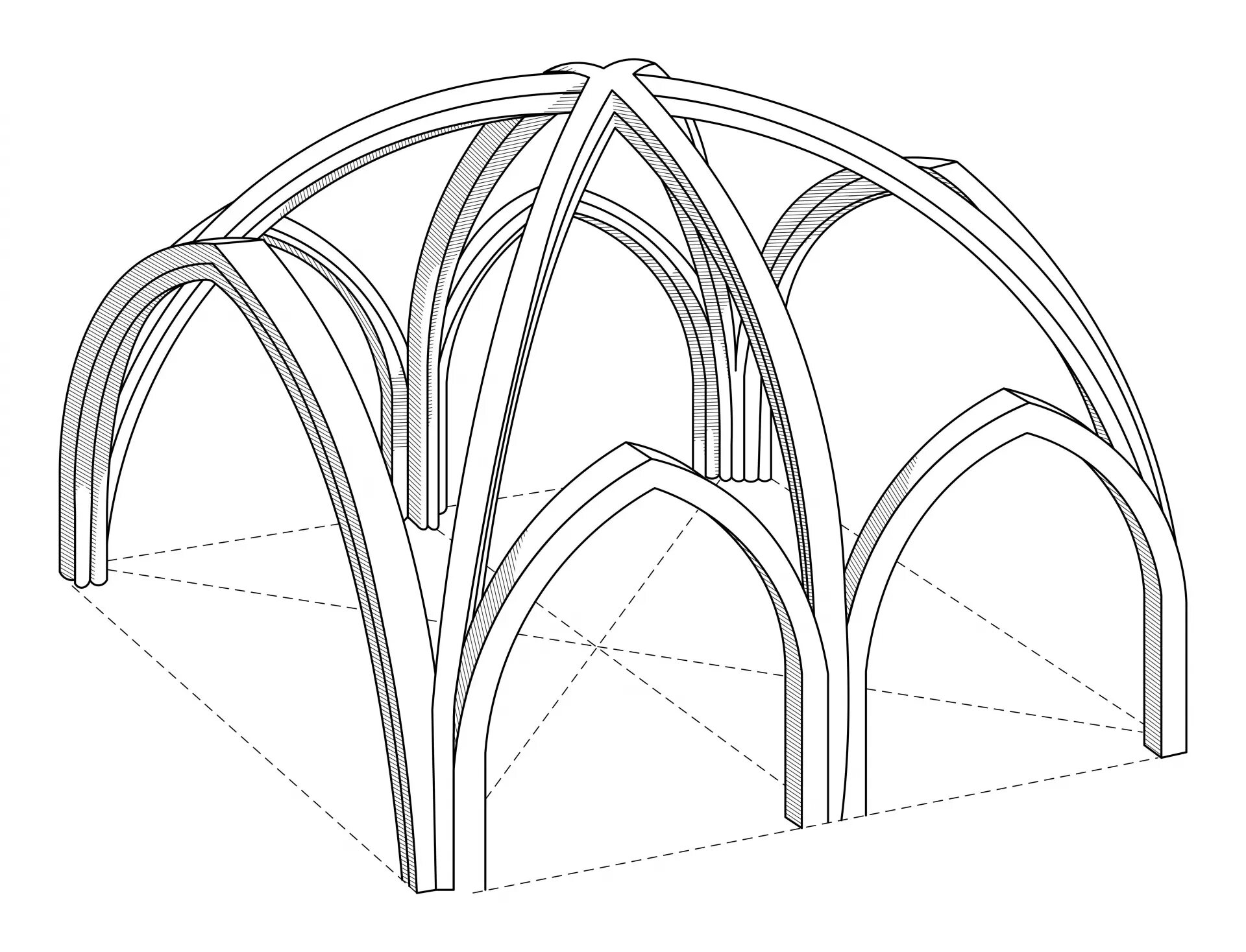 Крестовый нервюрный свод схема. Крестовый свод на нервюре Готика. Крестовый ребристый свод готики. Система нервюр свода. Свод основанных