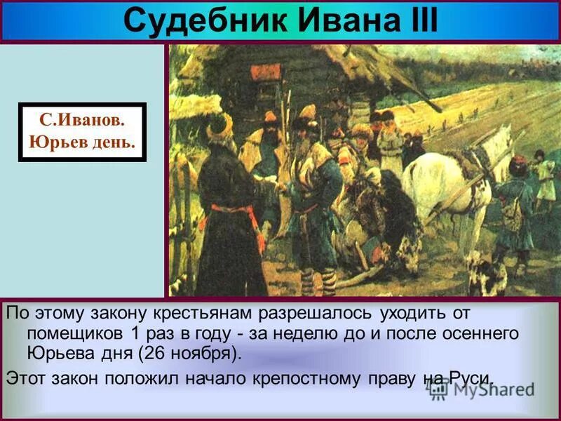 Заповедные лета при иване. Юрьев день. Юрьев день Иванов. Юрьев день картина. Судебник Ивана 3 Юрьев день.