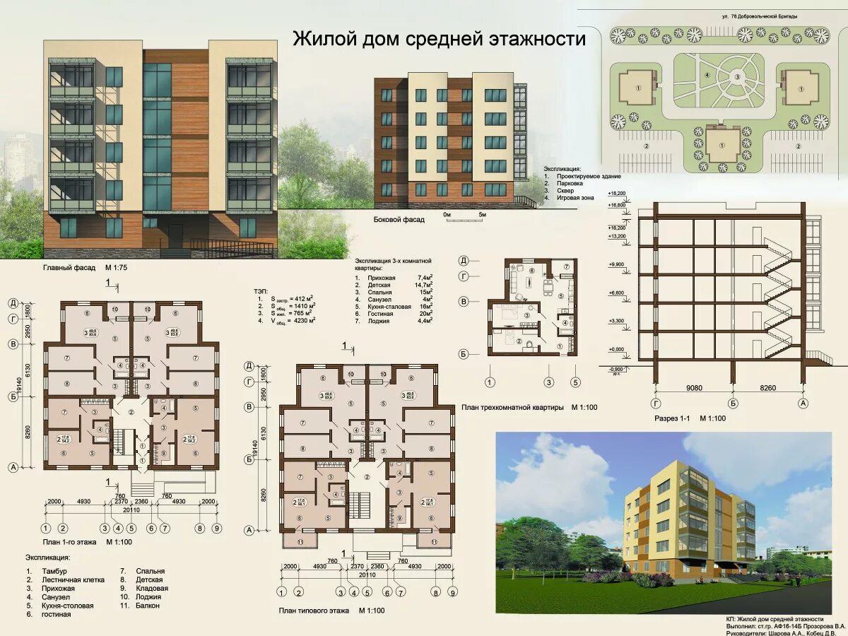 Среднеэтажные сколько этажей. Дом средней этажности фасад чертеж. Проект односекционного многоэтажного жилого дома. Проект жилого дома средней этажности. Жилое здание средней этажности проект.