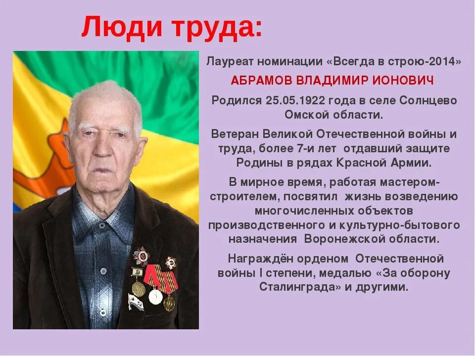 Мини сообщение про героя нашей страны однкнр. Абрамов владимир ионович. сообщение о людях труда. сообщение на тему люди труда. сообщение о людях труда 5 класс.