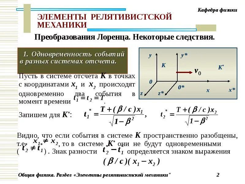 Релятивистская система отсчета. Преобразования лоренца для скоростей. основы специальной теории относительности преобразования лоренца. относительность одновременности и преобразования лоренца. релятивистская теория эйнштейна.