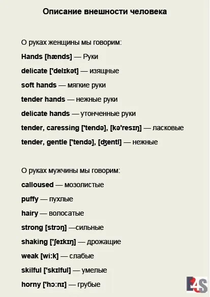 Описание человека на английском с переводом пример