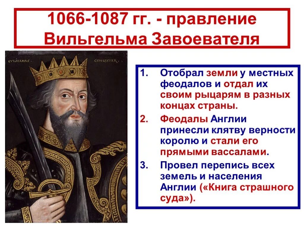 Две личности в xi и в xii. Деятельность Вильгельма завоевателя в Англии.