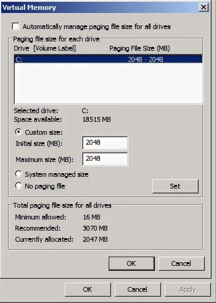 Paging file size. Paging file size