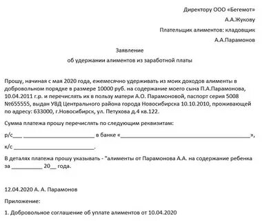 Заявление приставу о сохранении доходов