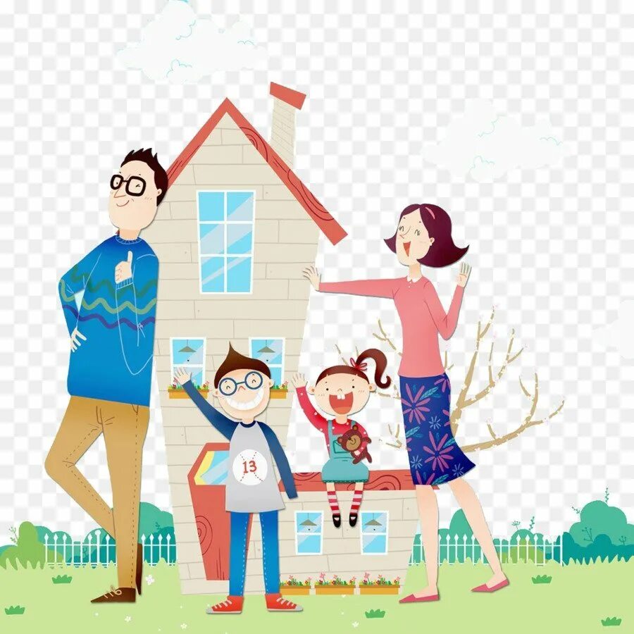 Мультяшная счастливая семья и дом. Семья рисунок. Счастливая семья рисунок. Векторная иллюстрация семья.