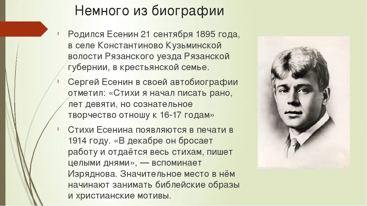 1895 году словами. Поэты 20 века Есенин.