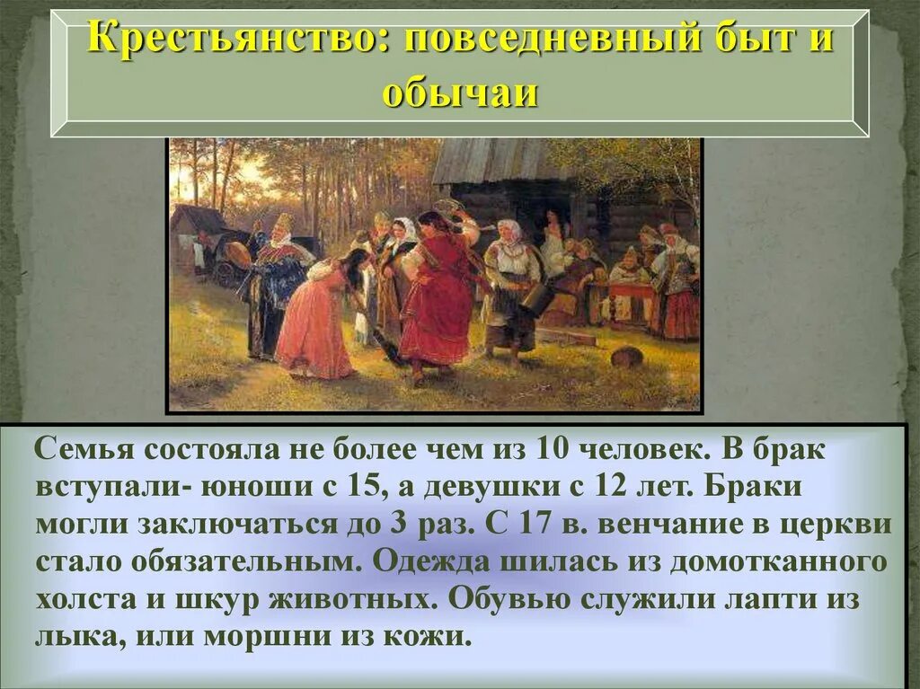 Обычаи крестьян. Повседневная жизнь русского народа в 17 веке. Сословный быт история 7 класс