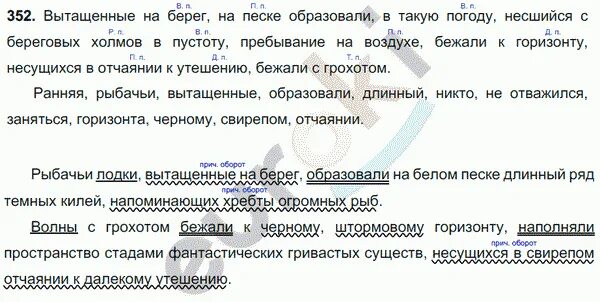 Холодный вихрь несшийся с береговых холмов. Рыбачьи лодки вытащенные на берег образовали. Русский язык 7 класс ладыженская 352. Рыбачьи лодки вытащенные на берег образовали на белом песке длинный.