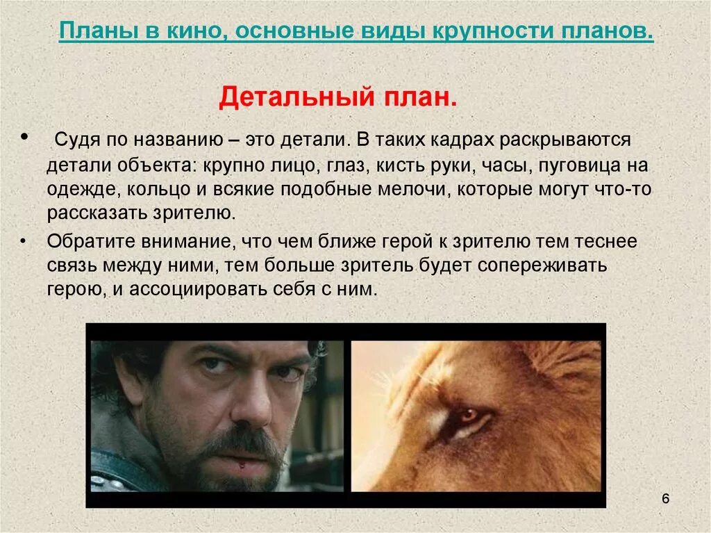 Описание кинофильма. Планы в кинематографе. Виды крупности планов.