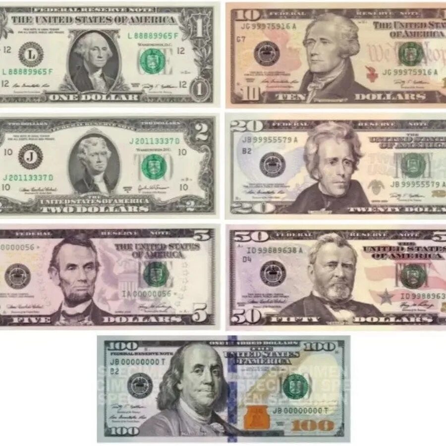 Доллар образцы купюр. Доллары современные купюры. Современные купюры США. Образцы купюр долларов США.