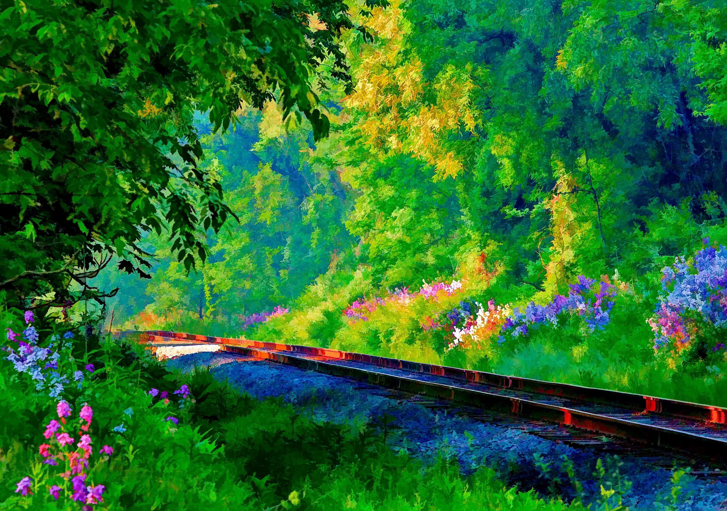 Пейзаж с железной дорогой. Поезд красивый пейзаж. Пейзаж с поездом. Железная дорога.