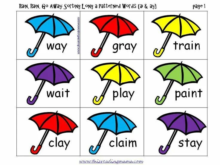 Rain rain exercises. Rain rain go away worksheets. words with ay. картинки для детей на сочетание ay. rain rain go to spain.