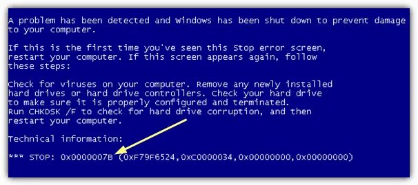 Ошибка stop 0x0000007e. BSOD 0x0000007b. Ошибка 0000007b. Error Screen.