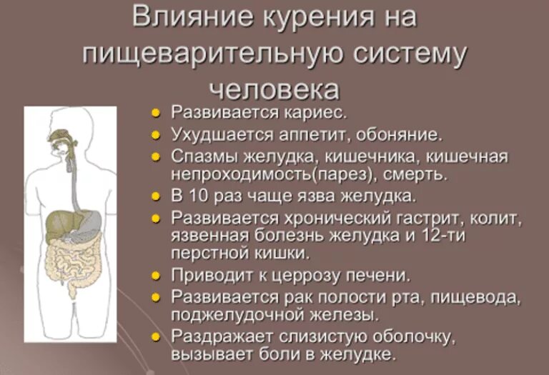 Влияние никотина на пищеварительную систему. Поражение пищеварительной системы при курении. Влияние табакокурения на пищеварительную систему. Влияние курения на пищеварение.