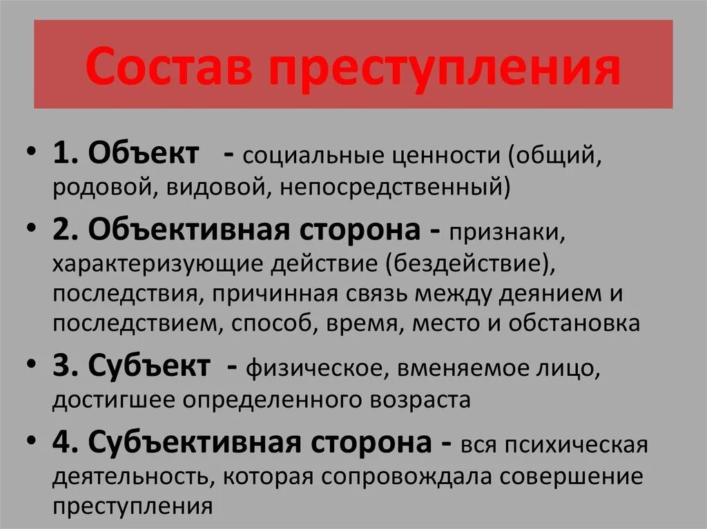 Вправе по составу. Уголовное право состав объект субъект. Элементы состава престпулени.