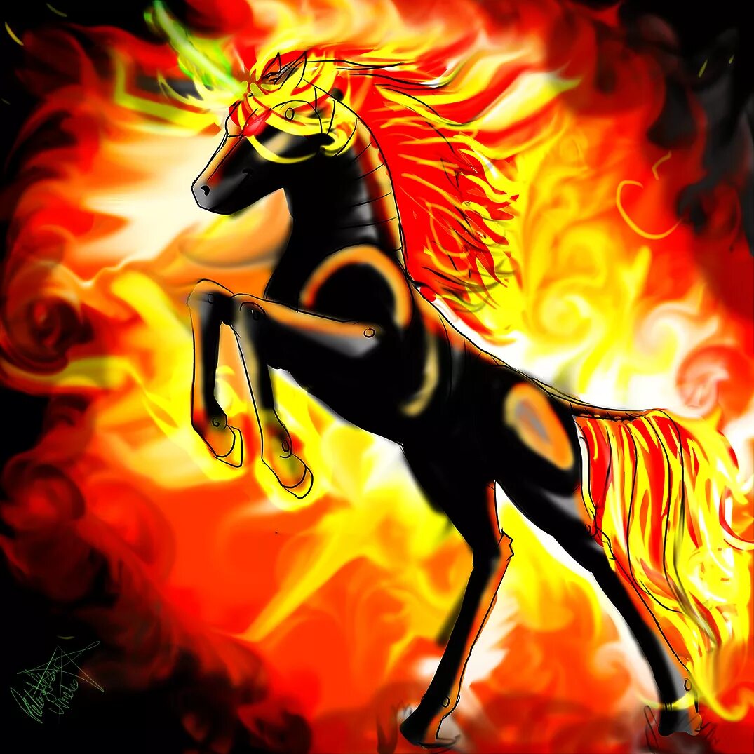 Огня задора. Огненный конь. Огненная лошадь. Огненный Единорог. Лошадь в огне.