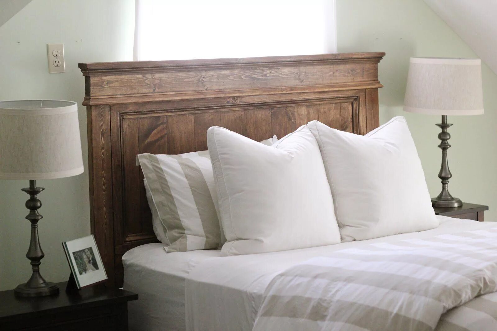 Solid Oak Bed with upholstered headboard Designed by us Made in LA Dimensions - 