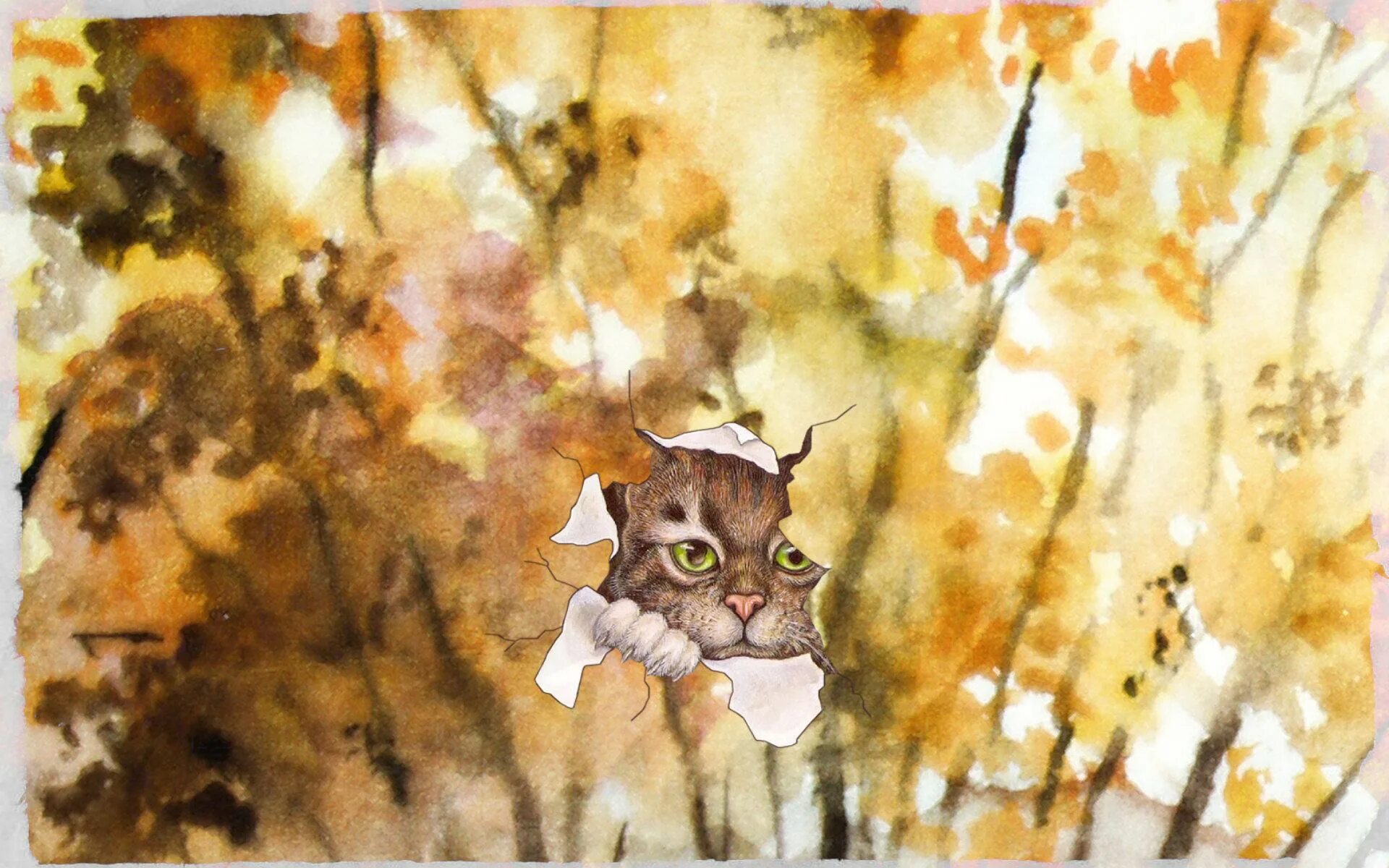 Кот листик. Кошка осень арт. кошка-осень акварель. креативные рисунки осени. осенние коты акварели.