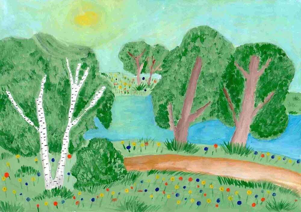 Конкурс мой родной край 2024. Рисунок на тему природа. Рисование природы. Летний пейзаж для детей. Детские пейзажи.