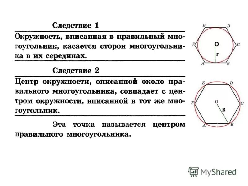 Дайте определение окружности вписанной в многоугольник. Окружность описанная около правильного многоугольника свойства. Свойства многогранника описанного около окружности.