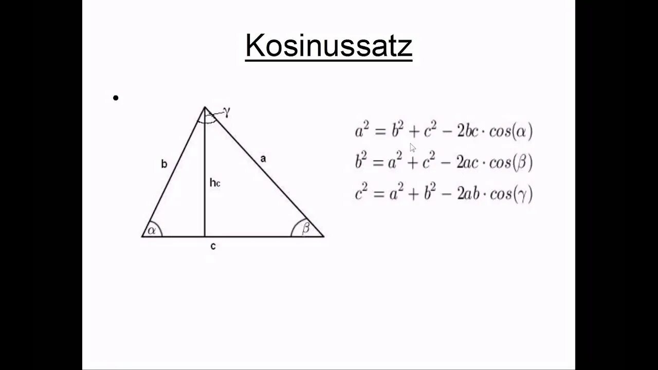 Cos ab cd. C2 a2 b2 2ab cos c. a2 b2 c2 2bc cos a. a 2 b 2 2ab cos. cosinussatz.