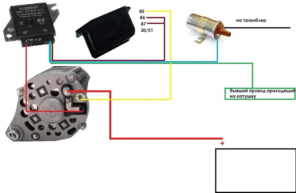 Генератор карбюратор подключение. Схема подключения Генератор от ВАЗ 2101. Схема подключения реле генератора ВАЗ 2107. Схема подключения реле генератора ВАЗ 2101. Подклюяения Генератор УАЗ 2101.