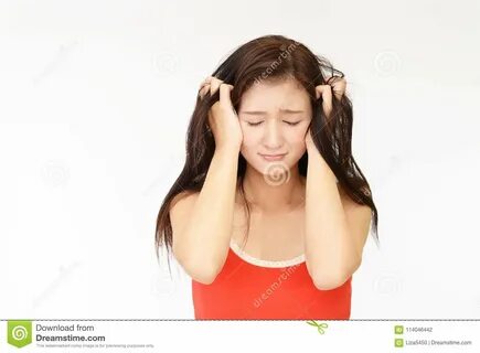 Frustrated Asian woman stock photo. 