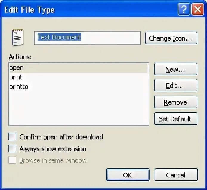 Unassociate file types. Edit file type в actions. filetypesman.