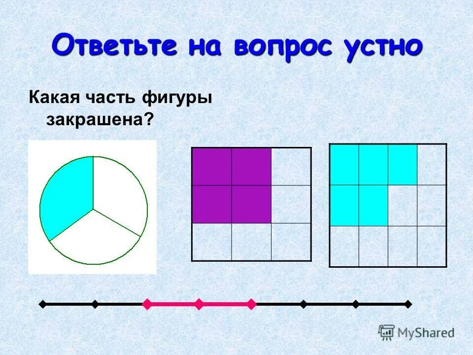 Элемент некоторого целого. Фигура на три части. Части фигур 1 класс. Треть фигуры. Доли фигуры.