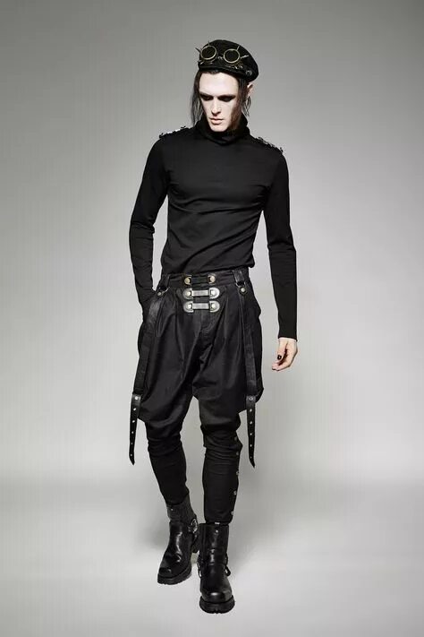 Steampunk Men Outwear Turn down Collar Black Red Long Sleeve Men's Gothic Windbr