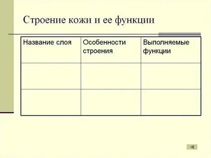Таблица по биологии 8 класс строение кожи